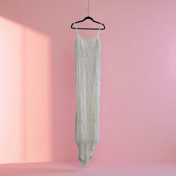 Lulus Momentous Love White Beaded Bustier Mesh Mermaid Maxi Dress Size Large - Picture 5 of 16